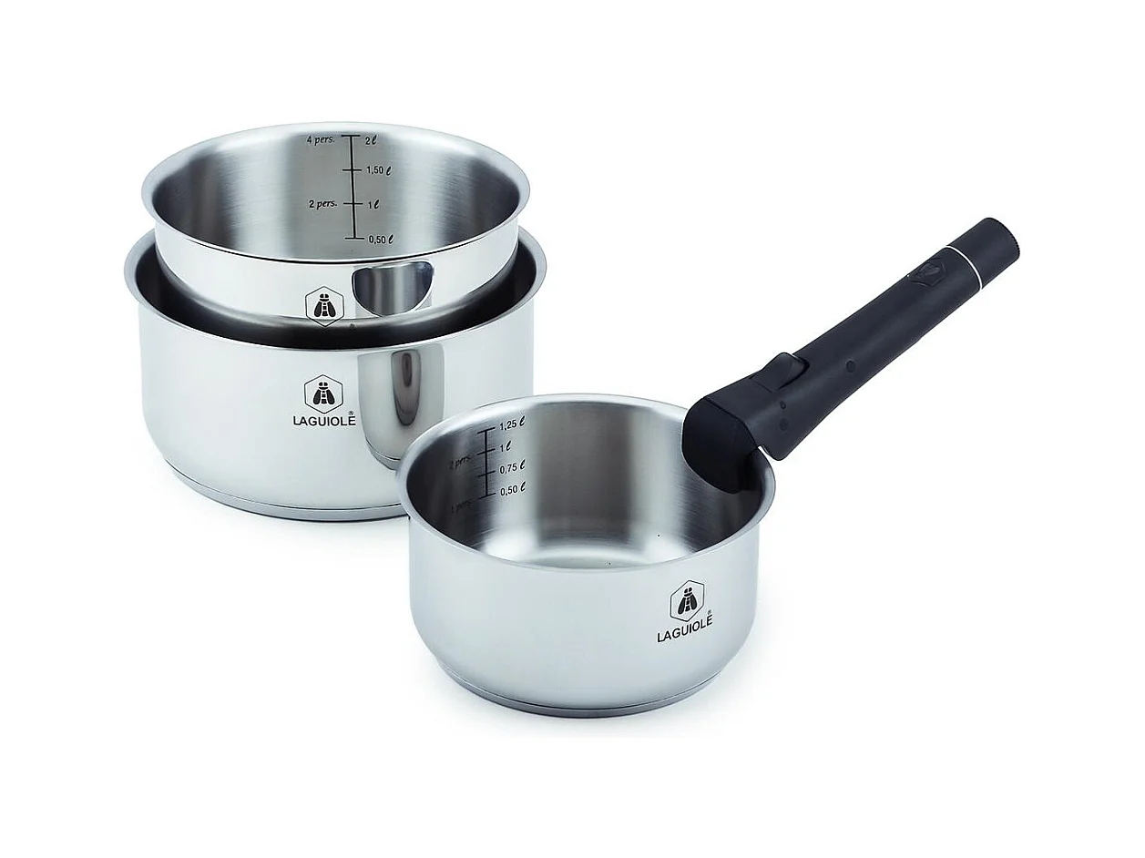 Set de 3 casseroles inox amovible 16/18/20cm - "Réactif"