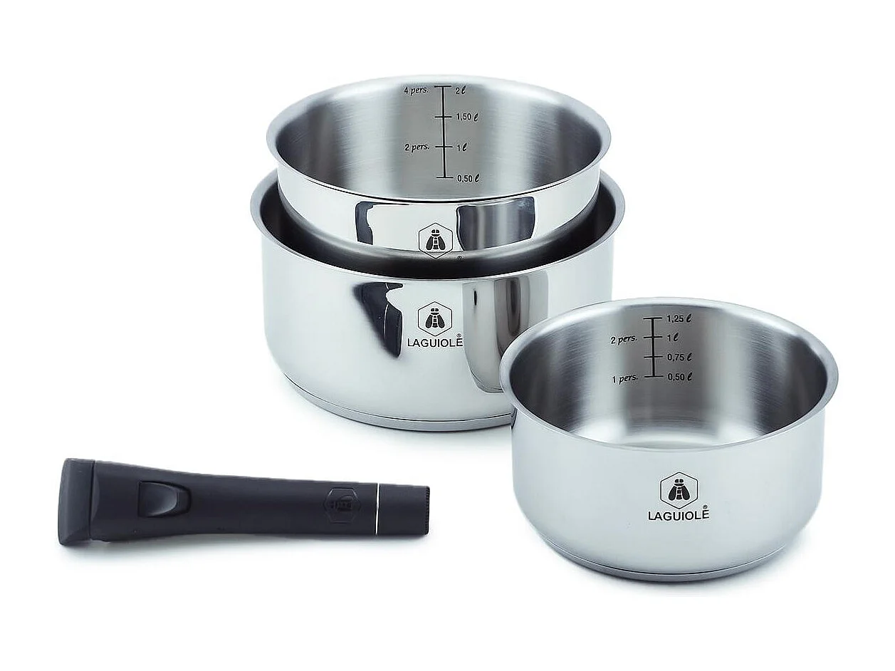 Set de 3 casseroles inox amovible 16/18/20cm - "Réactif"