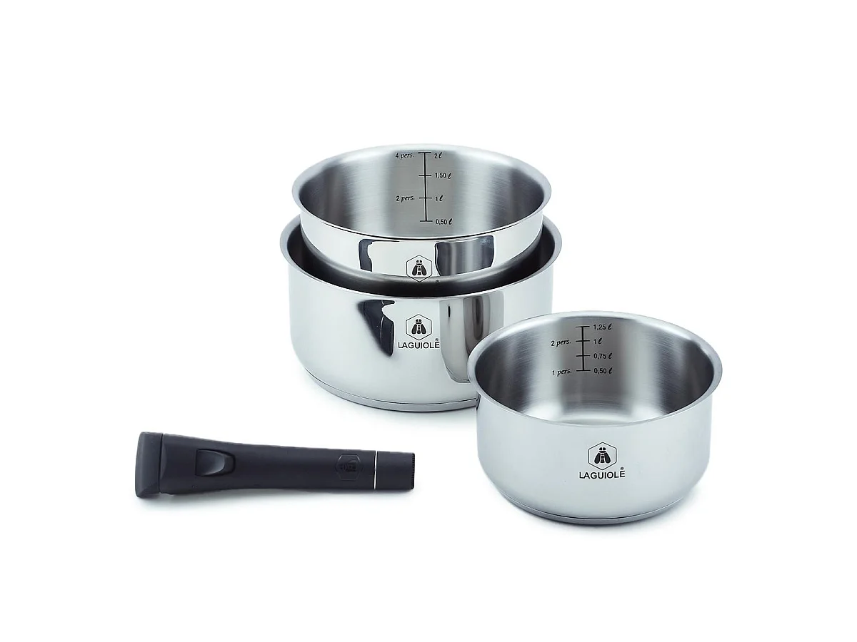 Set de 3 casseroles inox amovible 16/18/20cm - "Réactif"