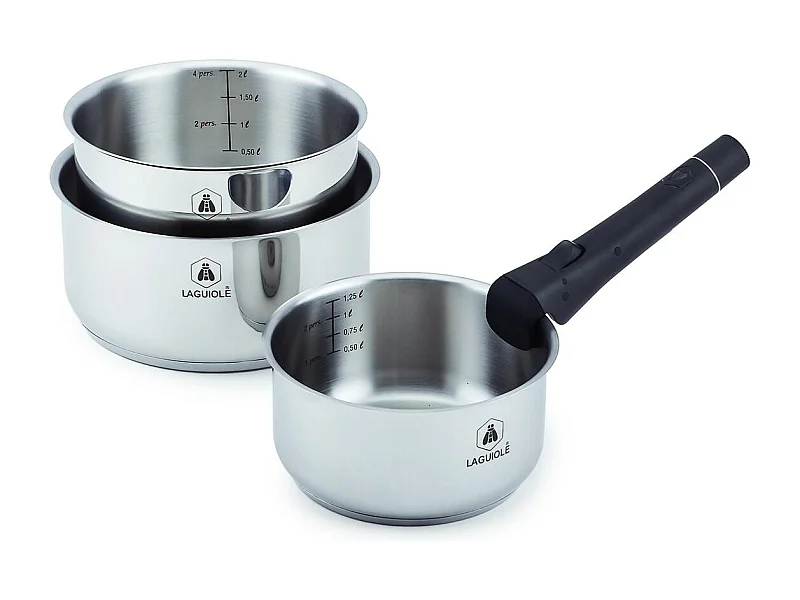 Set de 3 casseroles inox amovible 16/18/20cm - "Réactif"