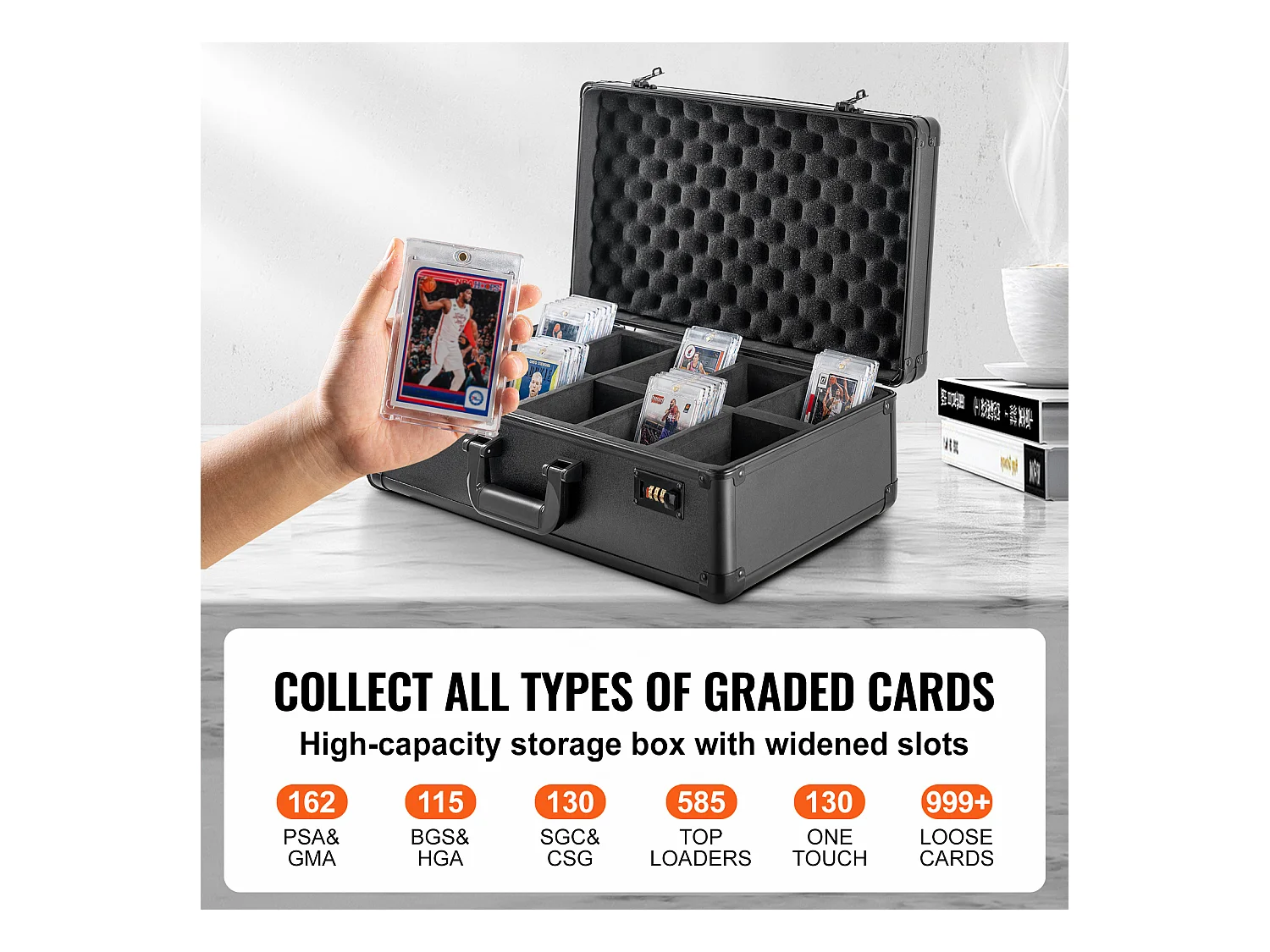 Boîte de Rangement, SucceBuy 162 Boîte de Rangement pour Cartes Classées PSA 5 Emplacements pour Cartes de Sport avec Serrure à Combinaison