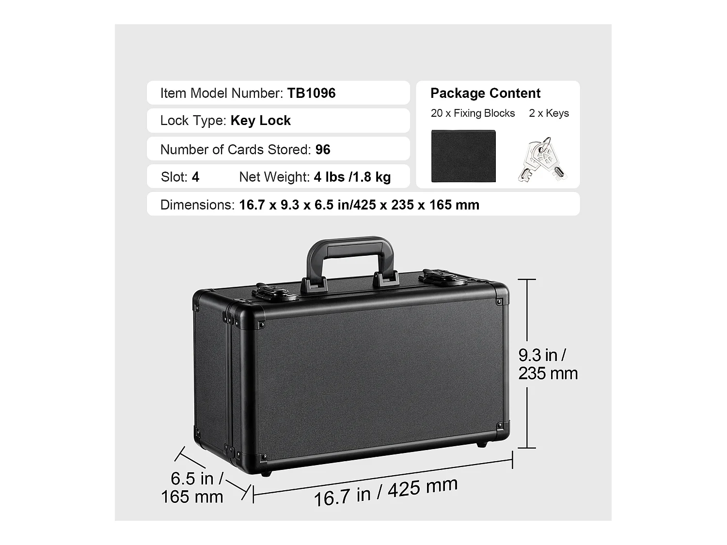 Boîte de Rangement, SucceBuy Boîte de Rangement pour Cartes Classées, 96 Cartes PSA, 4 Emplacements, Étui à Clé
