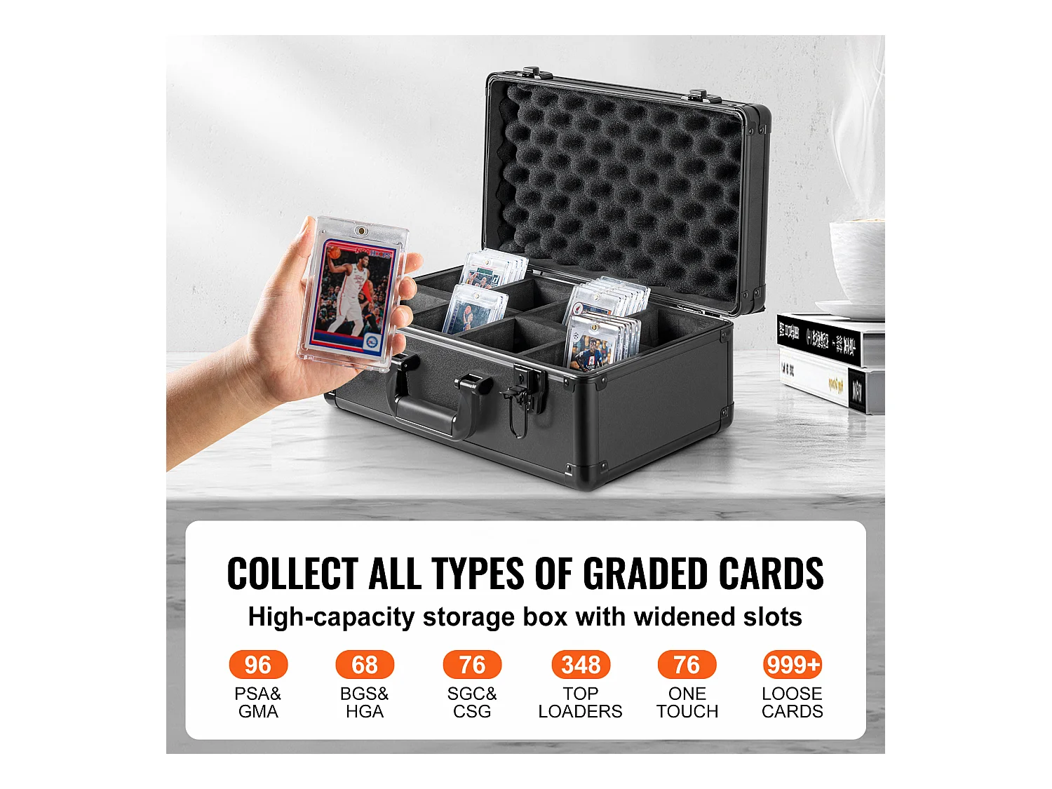 Boîte de Rangement, SucceBuy Boîte de Rangement pour Cartes Classées, 96 Cartes PSA, 4 Emplacements, Étui à Clé