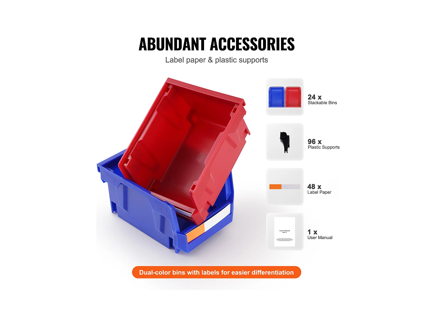 Boîtes Rangement, SucceBuy Lot de 24 Bacs de Rangement Empilables à Suspendre, Organisateur en Plastique, Bleu/Rouge