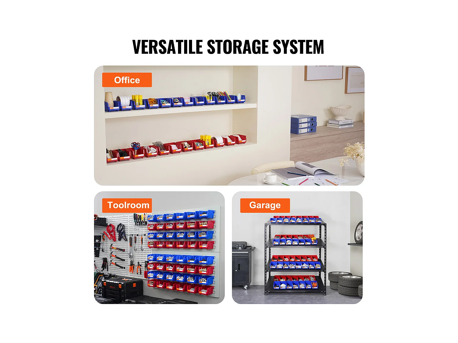 Boîtes Rangement, SucceBuy Lot de 24 Bacs de Rangement Empilables à Suspendre, Organisateur en Plastique, Bleu/Rouge