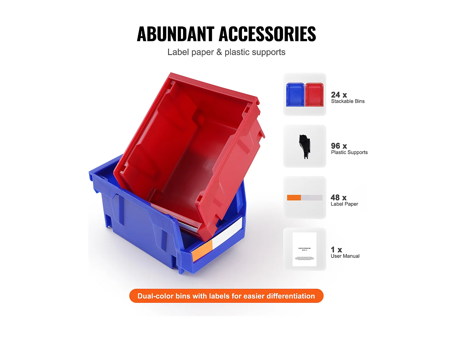 Boîtes Rangement, SucceBuy Lot de 24 Bacs de Rangement Empilables à Suspendre, Organisateur en Plastique, Bleu/Rouge