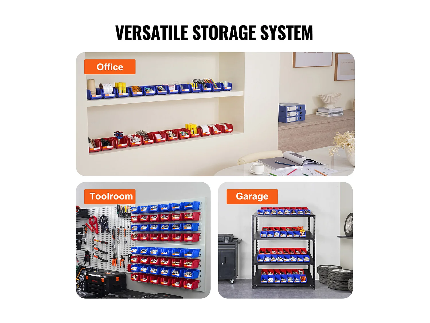 Boîtes Rangement, SucceBuy Lot de 24 Bacs de Rangement Empilables à Suspendre, Organisateur en Plastique, Bleu/Rouge