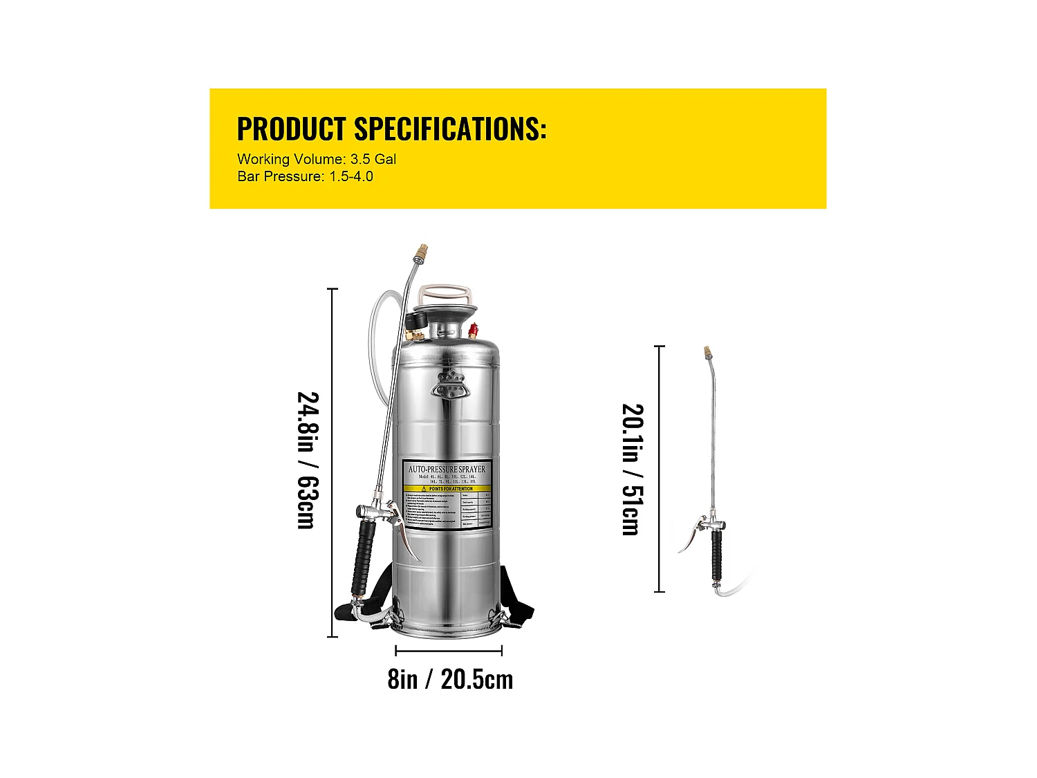 Pulvérisateur, SucceBuy Pulvérisateur à Pompe Manuelle en Acier Inoxydable de 13 L pour Usage Industriel