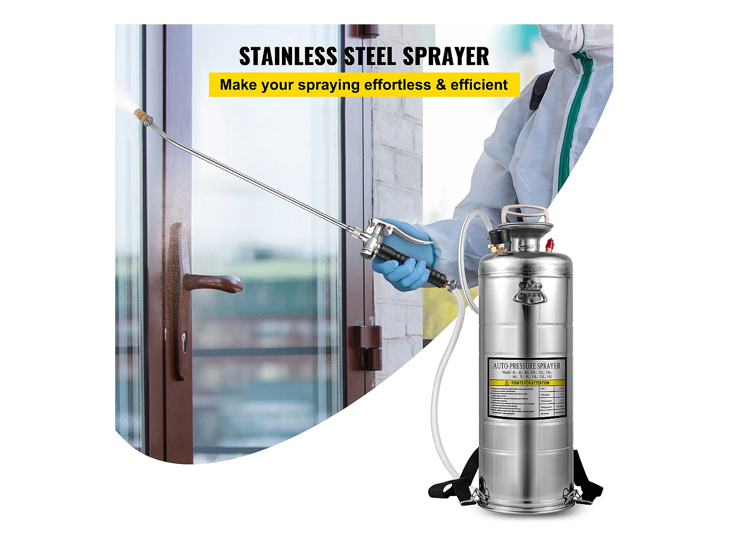 Pulvérisateur, SucceBuy Pulvérisateur à Pompe Manuelle en Acier Inoxydable de 13 L pour Usage Industriel