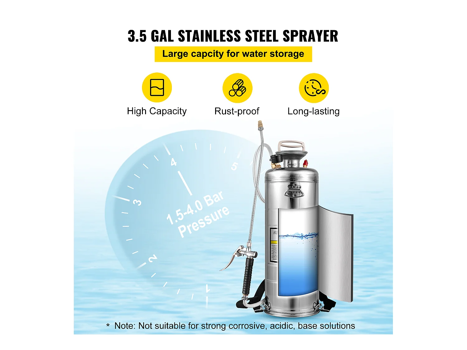 Pulvérisateur, SucceBuy Pulvérisateur à Pompe Manuelle en Acier Inoxydable de 13 L pour Usage Industriel