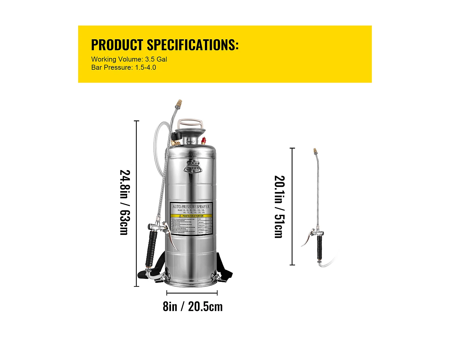 Pulvérisateur, SucceBuy Pulvérisateur à Pompe Manuelle en Acier Inoxydable de 13 L pour Usage Industriel