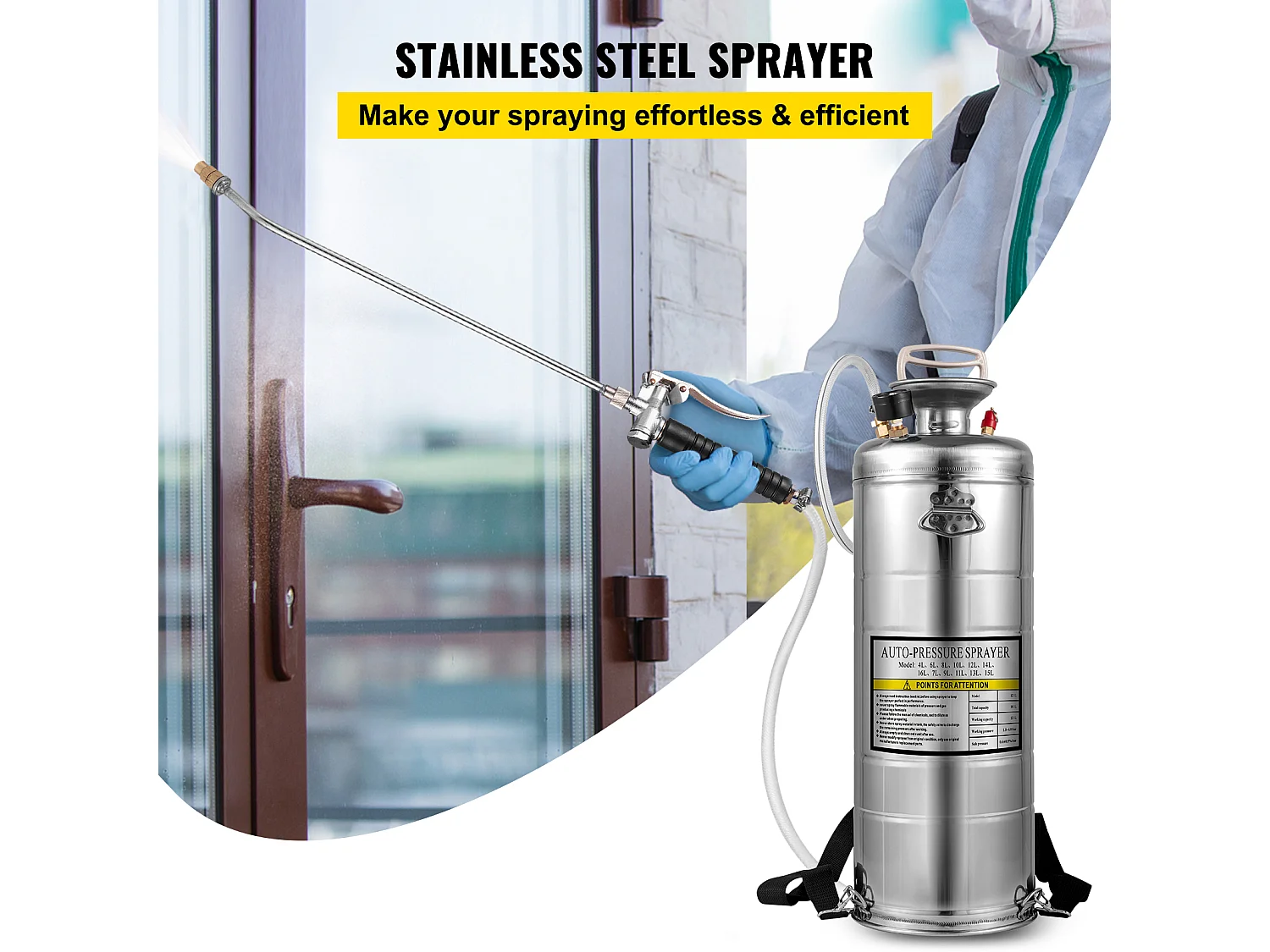 Pulvérisateur, SucceBuy Pulvérisateur à Pompe Manuelle en Acier Inoxydable de 13 L pour Usage Industriel