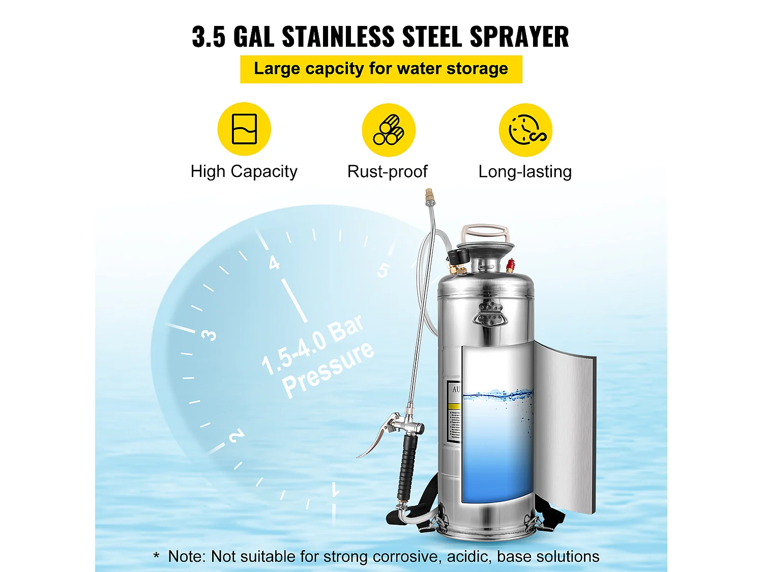 Pulvérisateur, SucceBuy Pulvérisateur à Pompe Manuelle en Acier Inoxydable de 13 L pour Usage Industriel