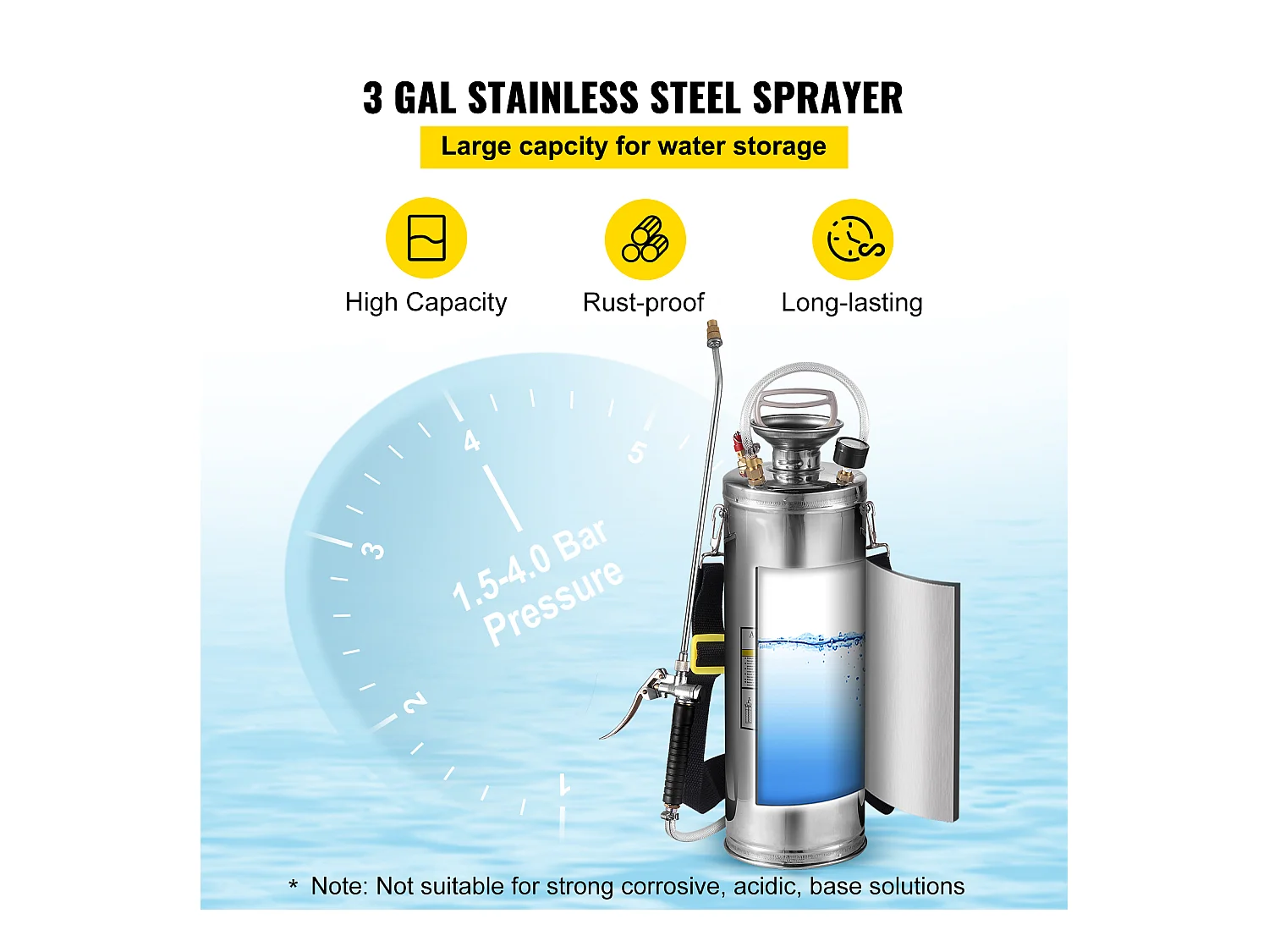 Pulvérisateur de Jardin, SucceBuy Pulvérisateur en Acier Inoxydable 10 L pour la Maison, le Jardinage – Polyvalent pour l'Industrie, l'Agriculture et la Médecine