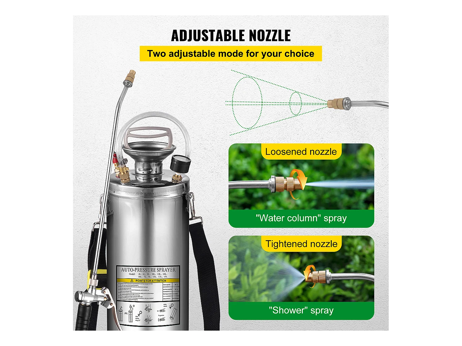 Pulvérisateur de Jardin, SucceBuy Pulvérisateur en Acier Inoxydable 10 L pour la Maison, le Jardinage – Polyvalent pour l'Industrie, l'Agriculture et la Médecine