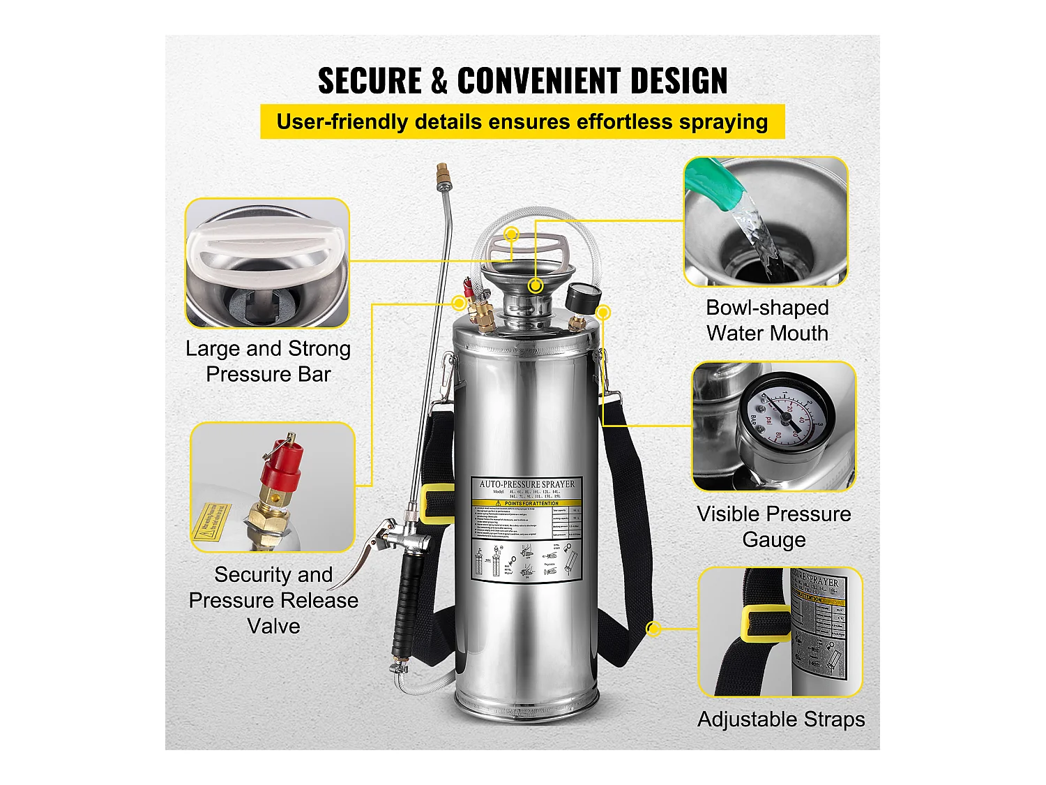Pulvérisateur de Jardin, SucceBuy Pulvérisateur en Acier Inoxydable 10 L pour la Maison, le Jardinage – Polyvalent pour l'Industrie, l'Agriculture et la Médecine
