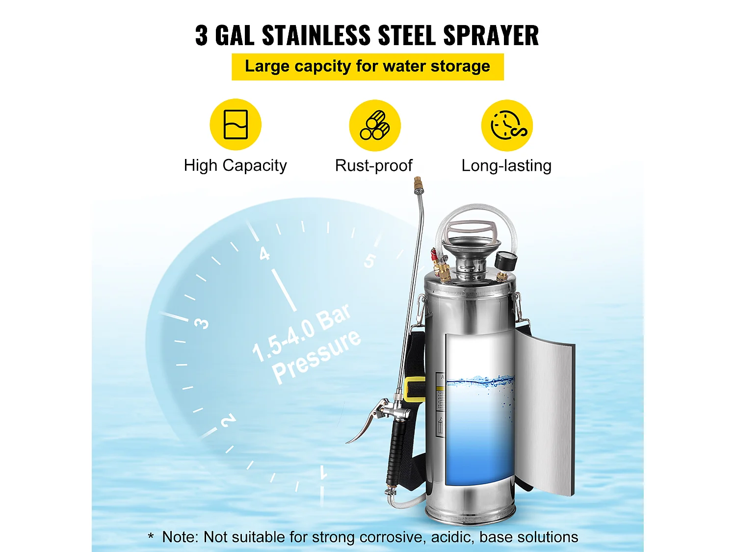 Pulvérisateur de Jardin, SucceBuy Pulvérisateur en Acier Inoxydable 10 L pour la Maison, le Jardinage – Polyvalent pour l'Industrie, l'Agriculture et la Médecine