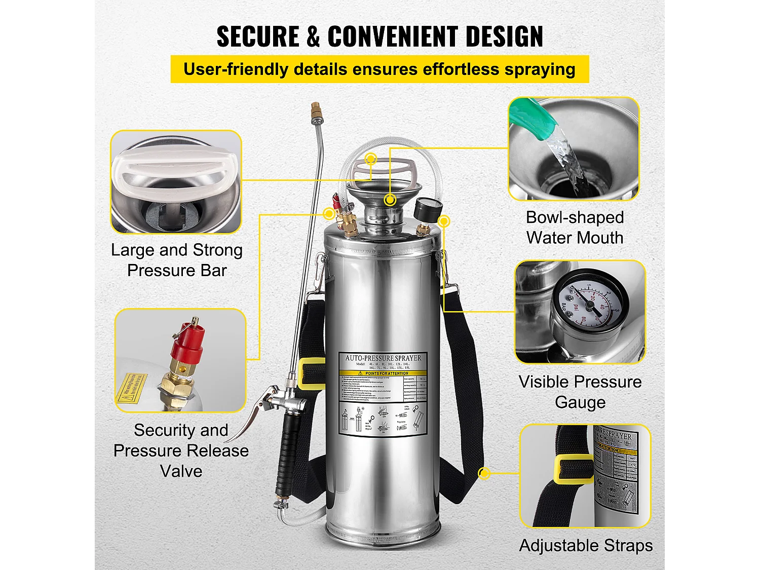 Pulvérisateur de Jardin, SucceBuy Pulvérisateur en Acier Inoxydable 10 L pour la Maison, le Jardinage – Polyvalent pour l'Industrie, l'Agriculture et la Médecine