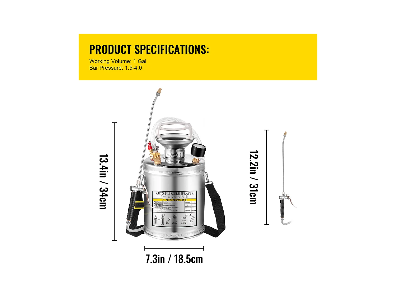 Pulvérisateur, SucceBuy Pulvérisateur 4 L, Pompe à Main en Acier Inoxydable, Tuyau de 8,4 cm, Nettoyage du Jardin et du Sol