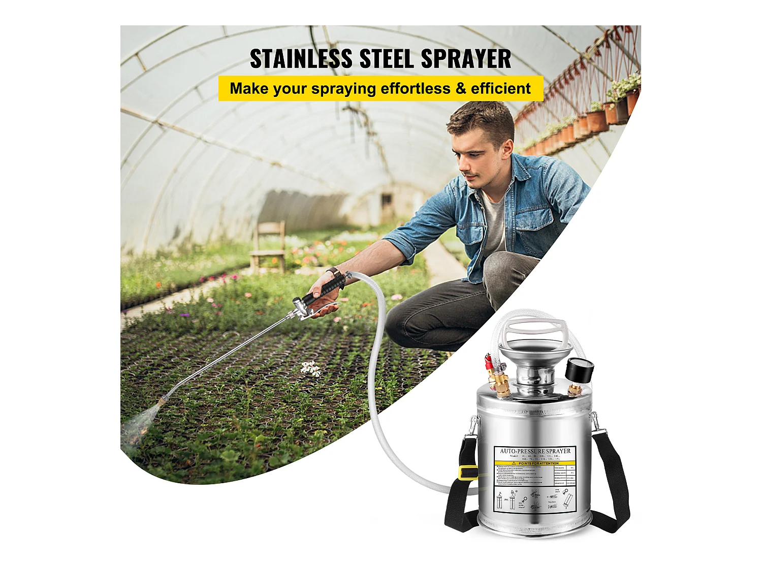 Pulvérisateur, SucceBuy Pulvérisateur 4 L, Pompe à Main en Acier Inoxydable, Tuyau de 8,4 cm, Nettoyage du Jardin et du Sol