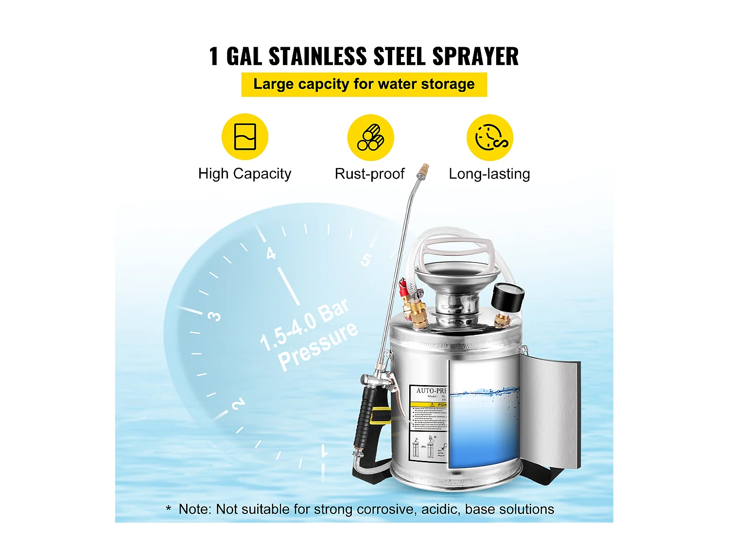 Pulvérisateur, SucceBuy Pulvérisateur 4 L, Pompe à Main en Acier Inoxydable, Tuyau de 8,4 cm, Nettoyage du Jardin et du Sol