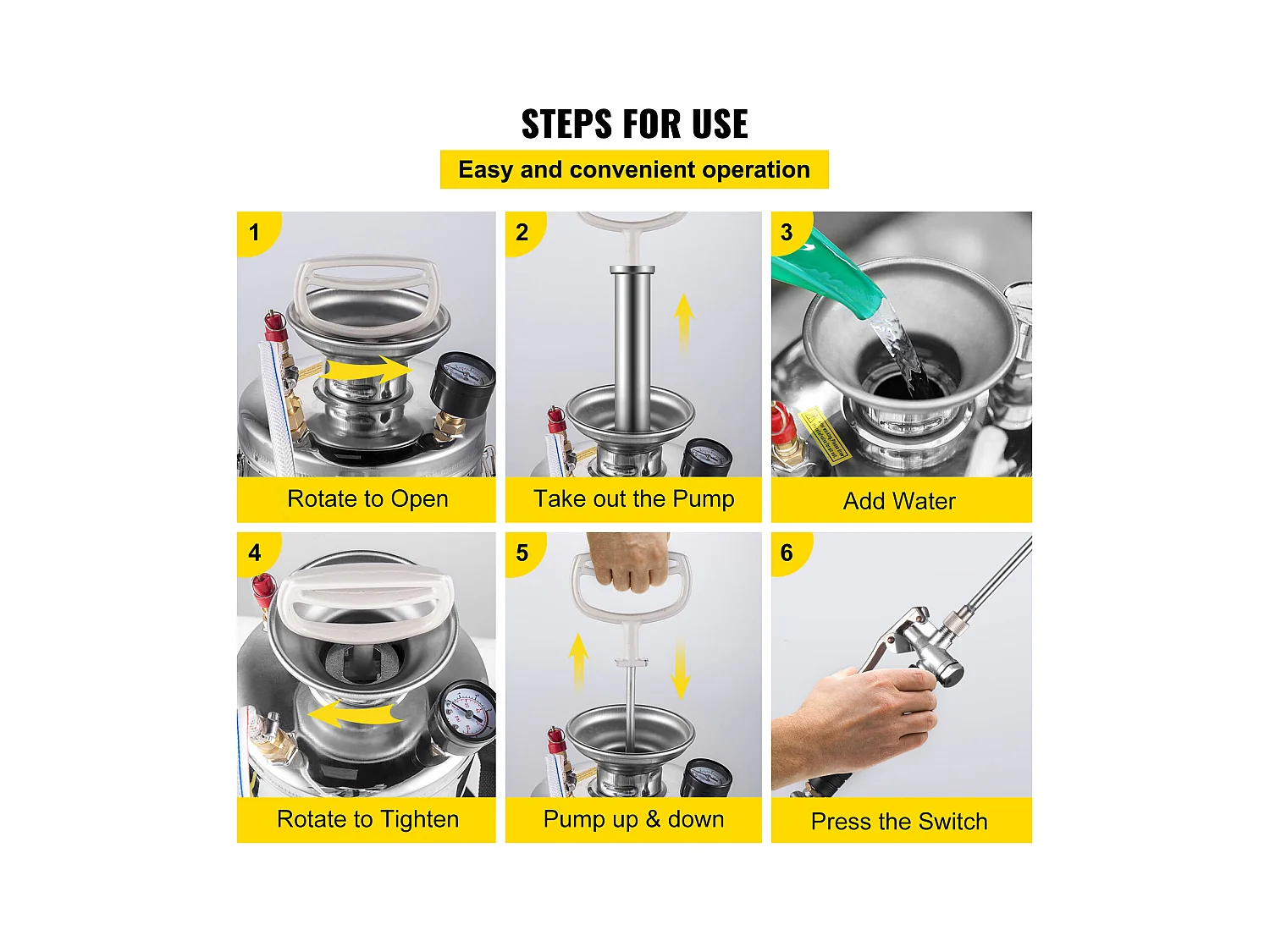 Pulvérisateur, SucceBuy Pulvérisateur 4 L, Pompe à Main en Acier Inoxydable, Tuyau de 8,4 cm, Nettoyage du Jardin et du Sol