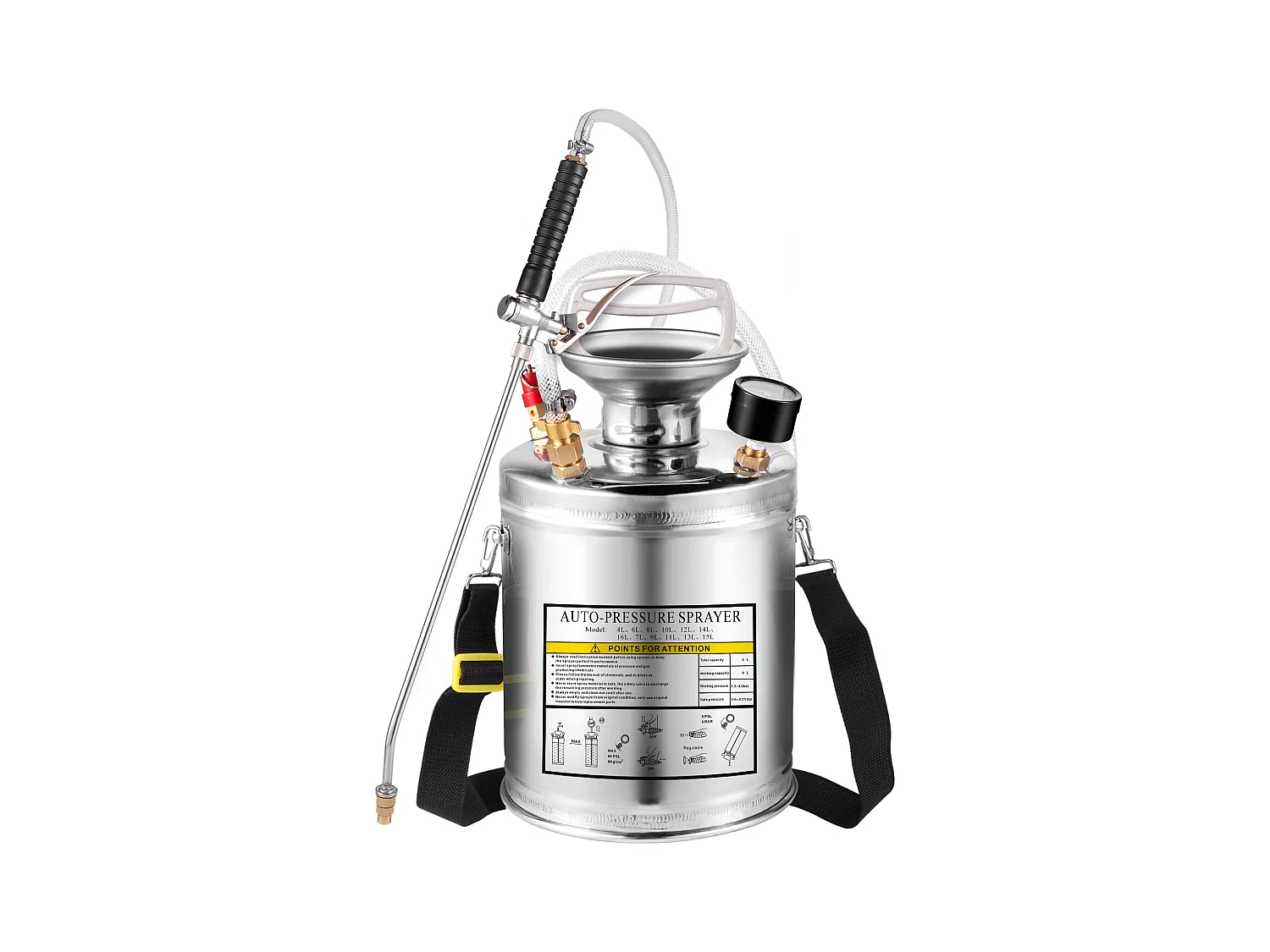 Pulvérisateur, SucceBuy Pulvérisateur 4 L, Pompe à Main en Acier Inoxydable, Tuyau de 8,4 cm, Nettoyage du Jardin et du Sol