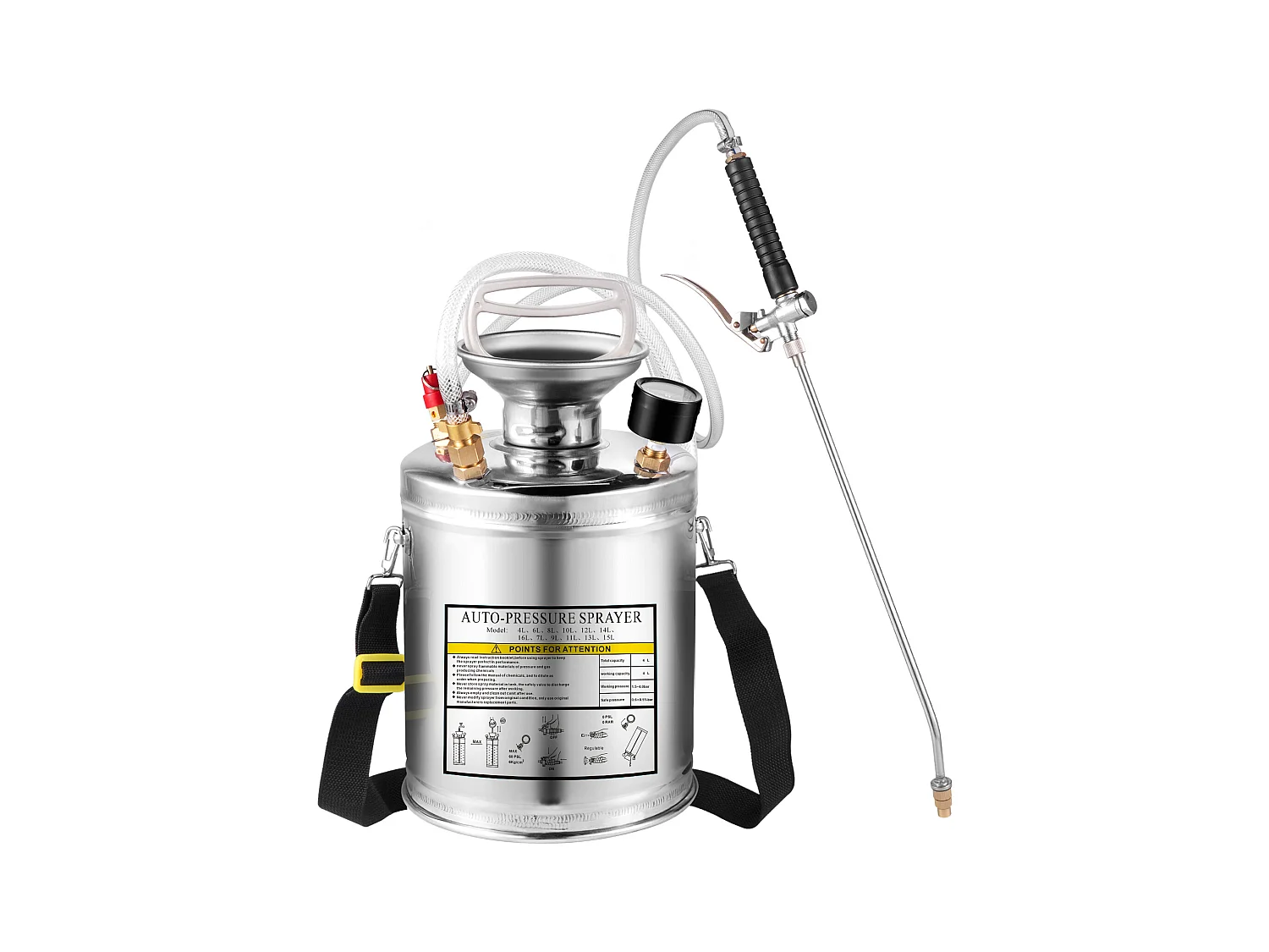 Pulvérisateur, SucceBuy Pulvérisateur 4 L, Pompe à Main en Acier Inoxydable, Tuyau de 8,4 cm, Nettoyage du Jardin et du Sol