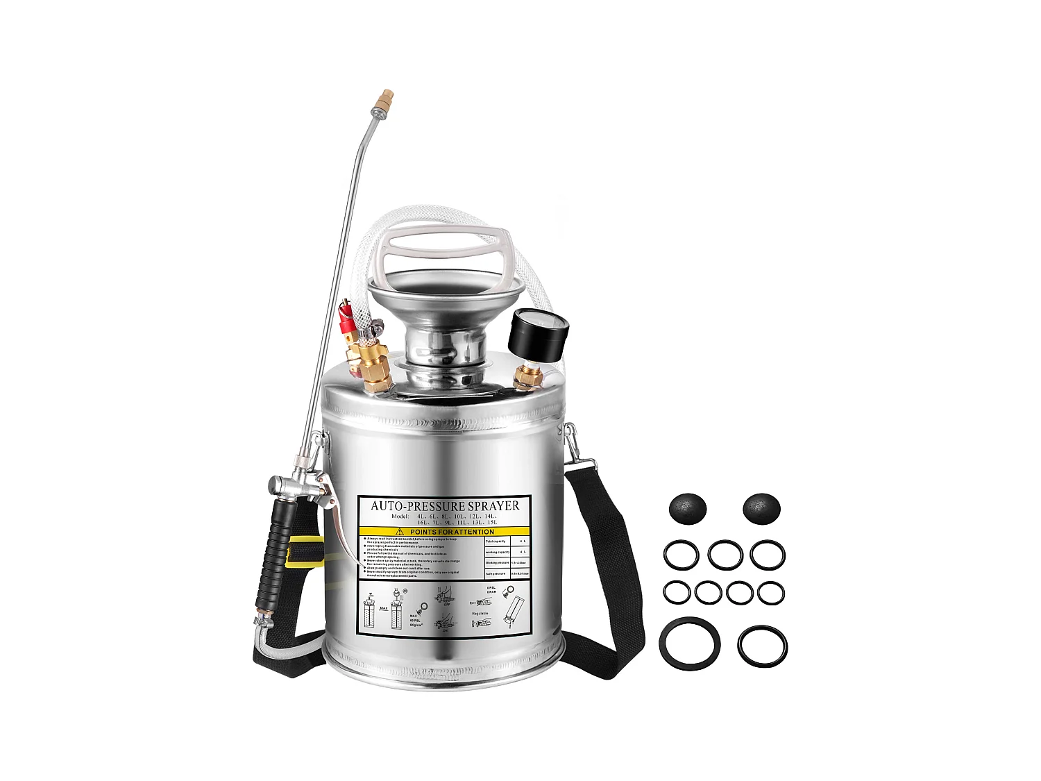 Sprühgerät, SucceBuy 4-Liter-Sprühgerät, Edelstahl-Handpumpe, 8,4-cm-Schlauch, Garten- und Bodenreinigung