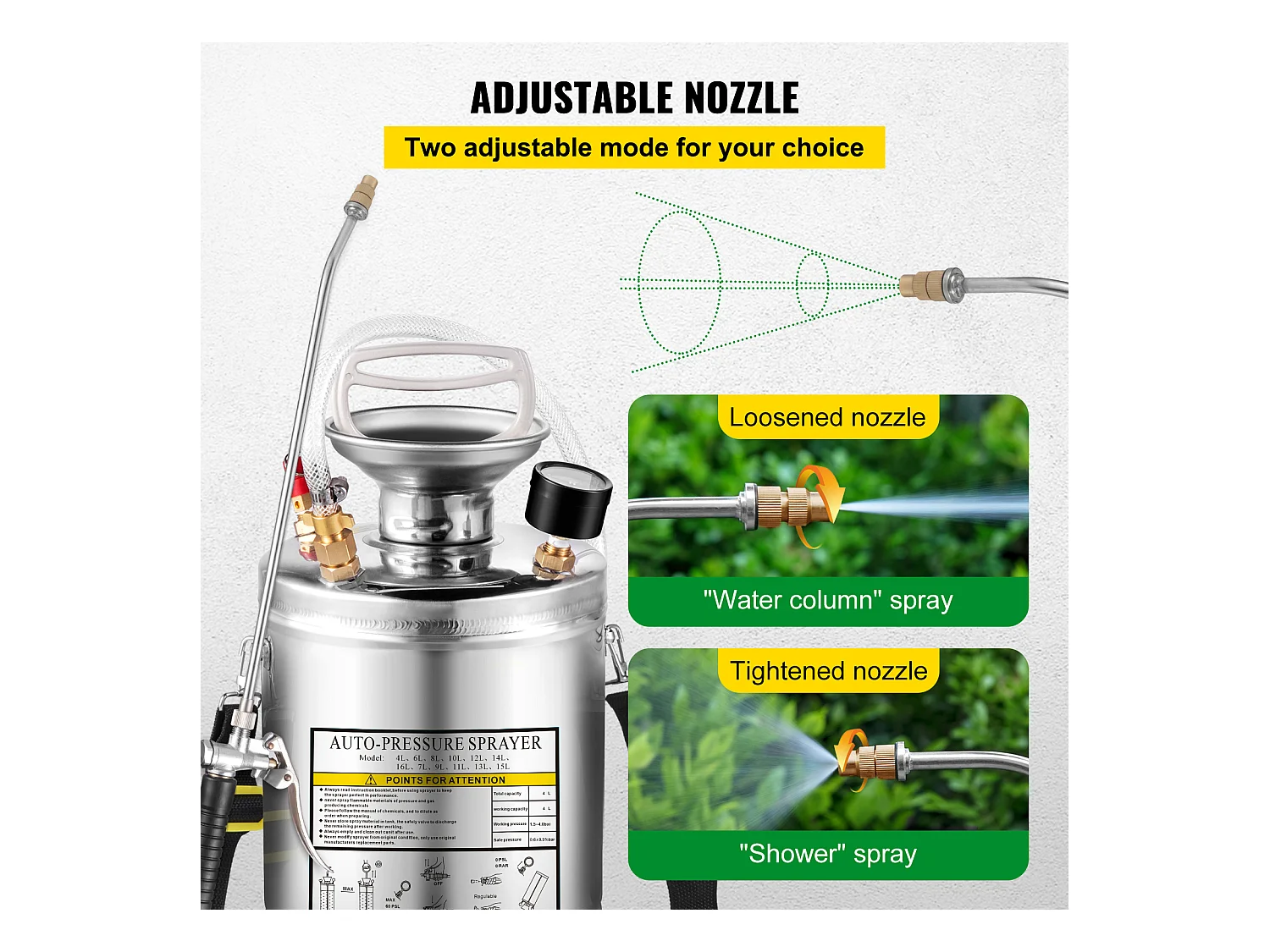 Pulvérisateur, SucceBuy Pulvérisateur 4 L, Pompe à Main en Acier Inoxydable, Tuyau de 8,4 cm, Nettoyage du Jardin et du Sol