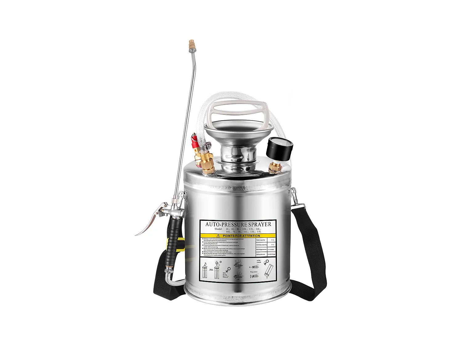 Pulvérisateur, SucceBuy Pulvérisateur 4 L, Pompe à Main en Acier Inoxydable, Tuyau de 8,4 cm, Nettoyage du Jardin et du Sol