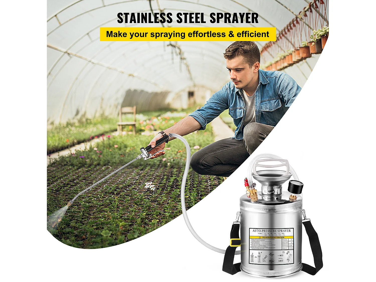 Pulvérisateur, SucceBuy Pulvérisateur 4 L, Pompe à Main en Acier Inoxydable, Tuyau de 8,4 cm, Nettoyage du Jardin et du Sol