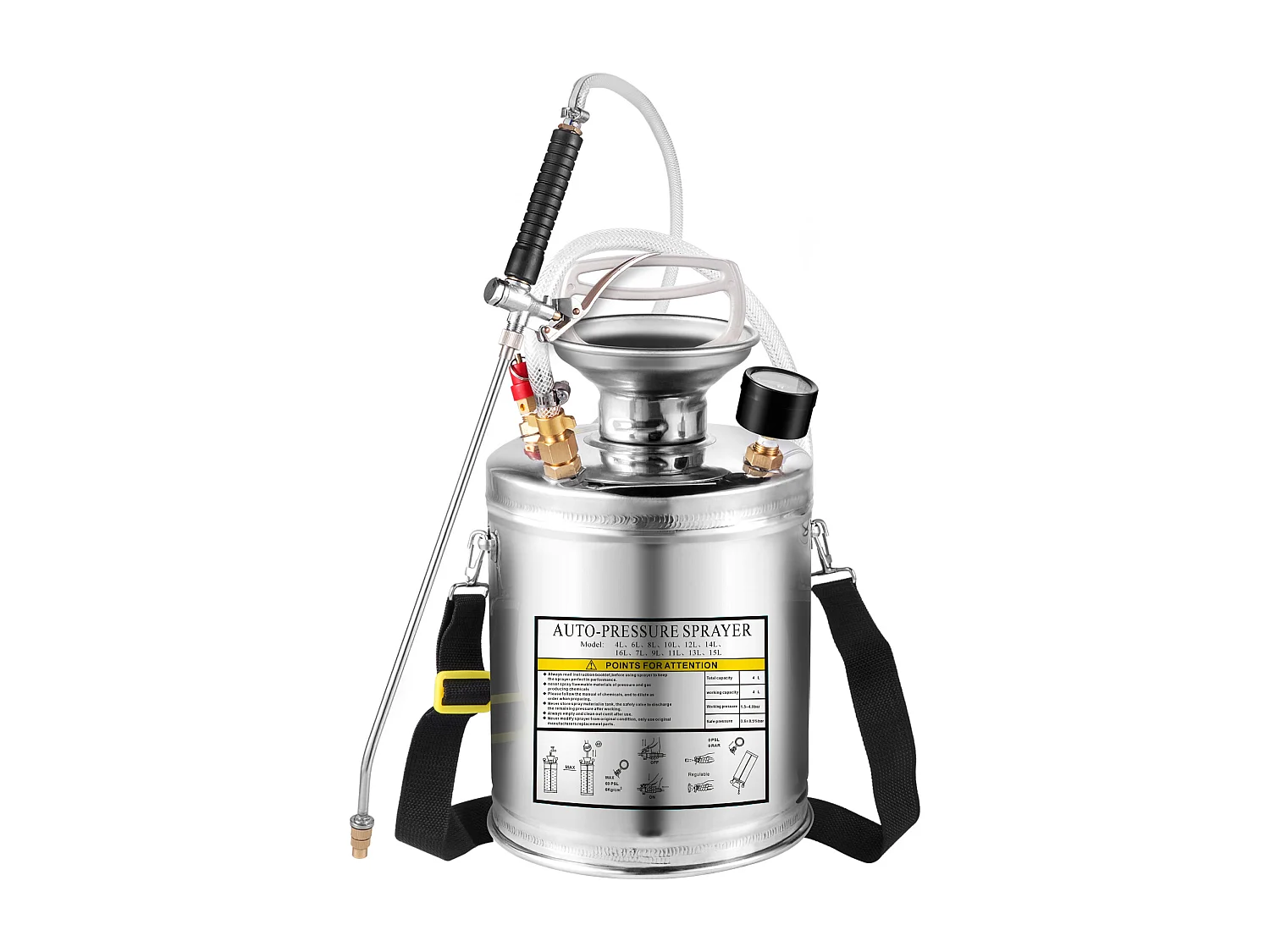 Pulvérisateur, SucceBuy Pulvérisateur 4 L, Pompe à Main en Acier Inoxydable, Tuyau de 8,4 cm, Nettoyage du Jardin et du Sol