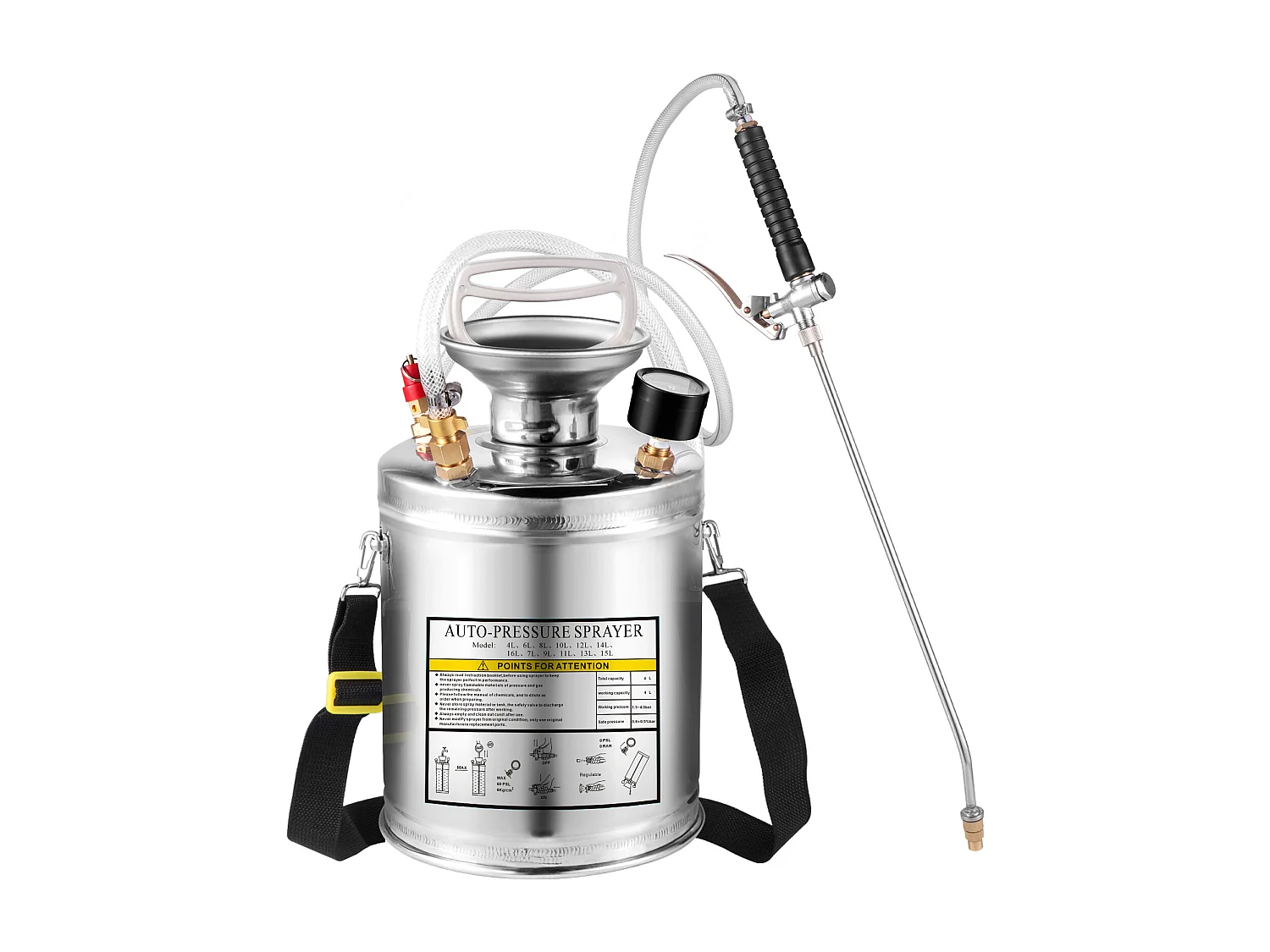 Pulvérisateur, SucceBuy Pulvérisateur 4 L, Pompe à Main en Acier Inoxydable, Tuyau de 8,4 cm, Nettoyage du Jardin et du Sol