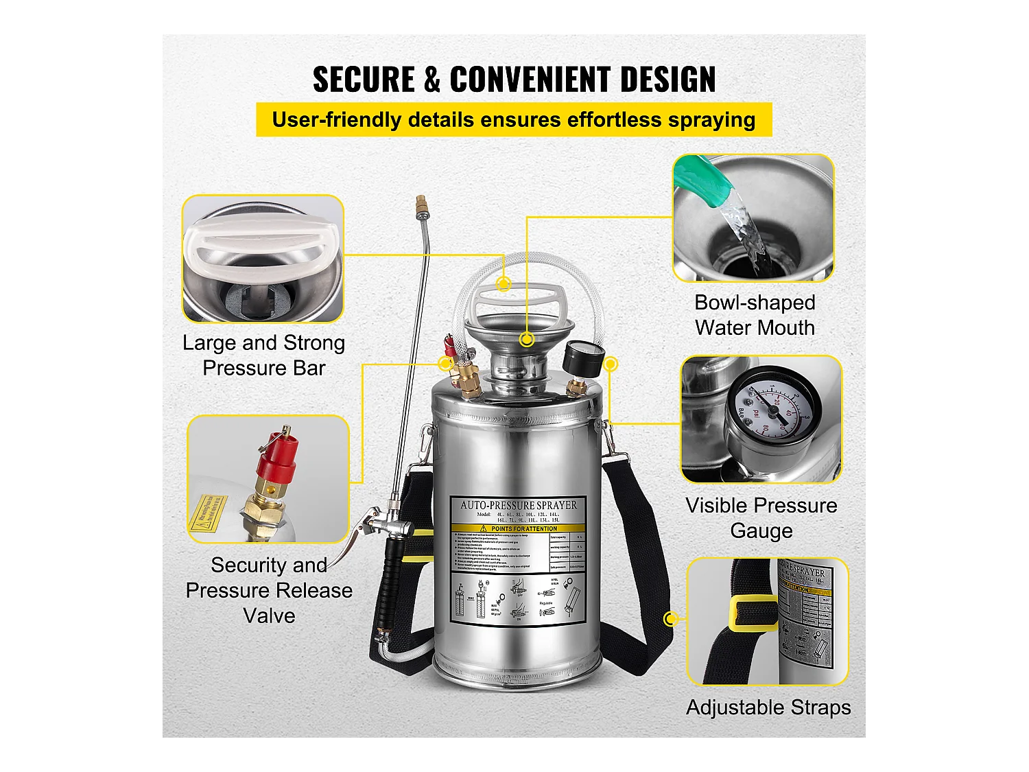 Pulvérisateur, SucceBuy Explorez le Pulvérisateur à Pompe Manuelle de 5,7 L en Acier Inoxydable, pour le Jardinage Domestique et le Nettoyage du Sol