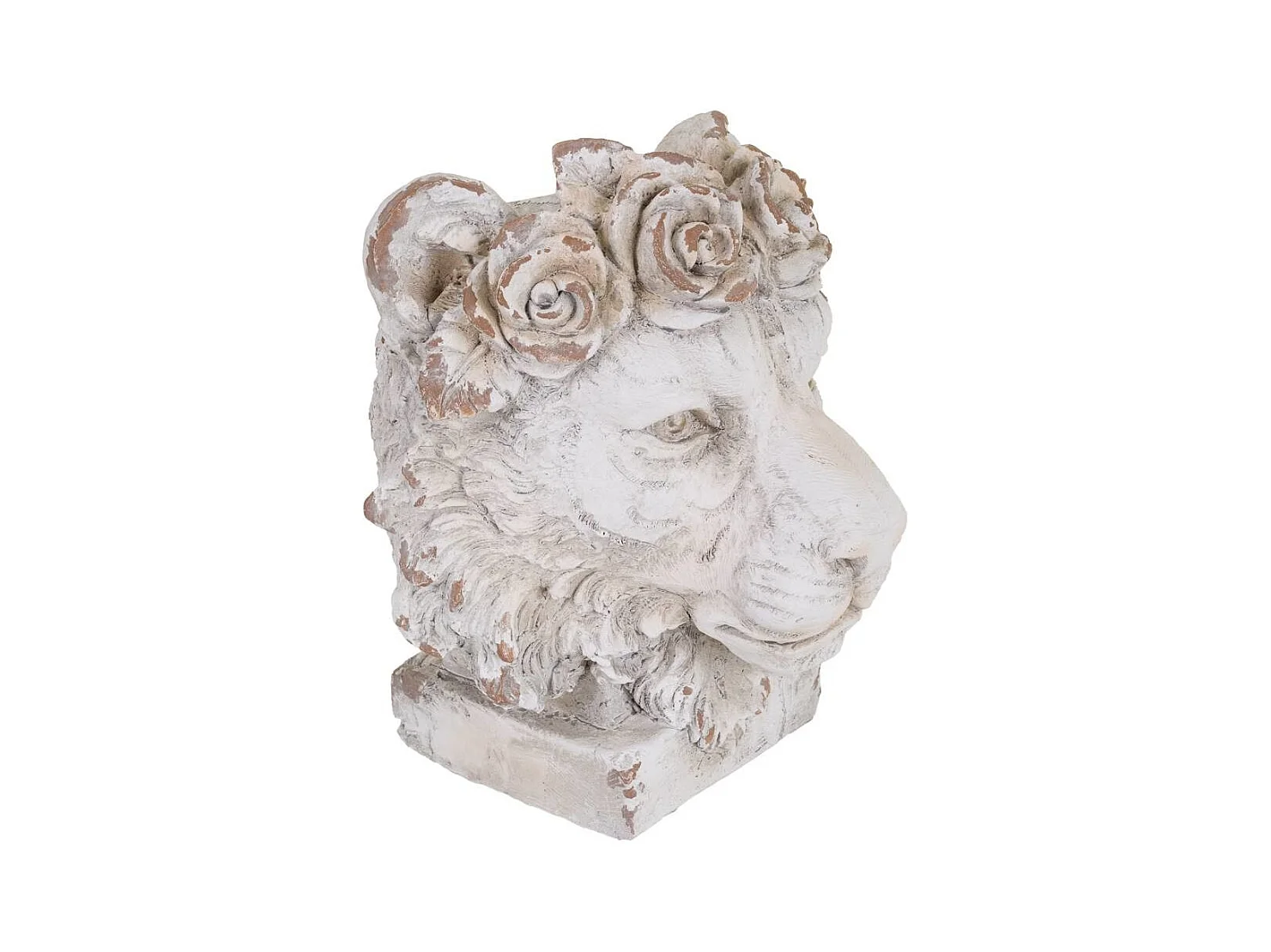 Jardinière tête de lion, magnésium blanc, 37x37x44h cm