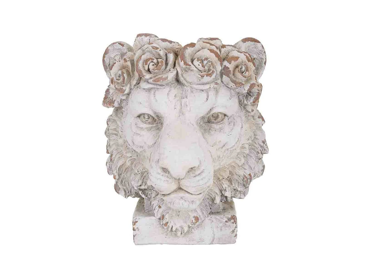 Jardinière tête de lion, magnésium blanc, 37x37x44h cm