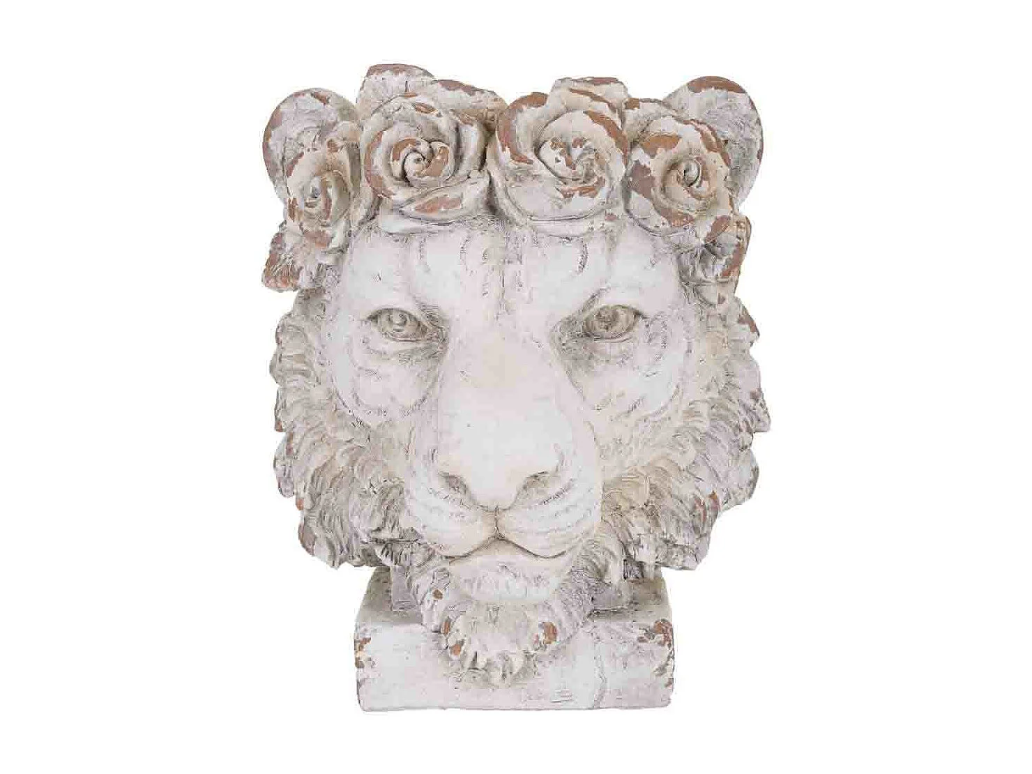Jardinière tête de lion, magnésium blanc, 37x37x44h cm