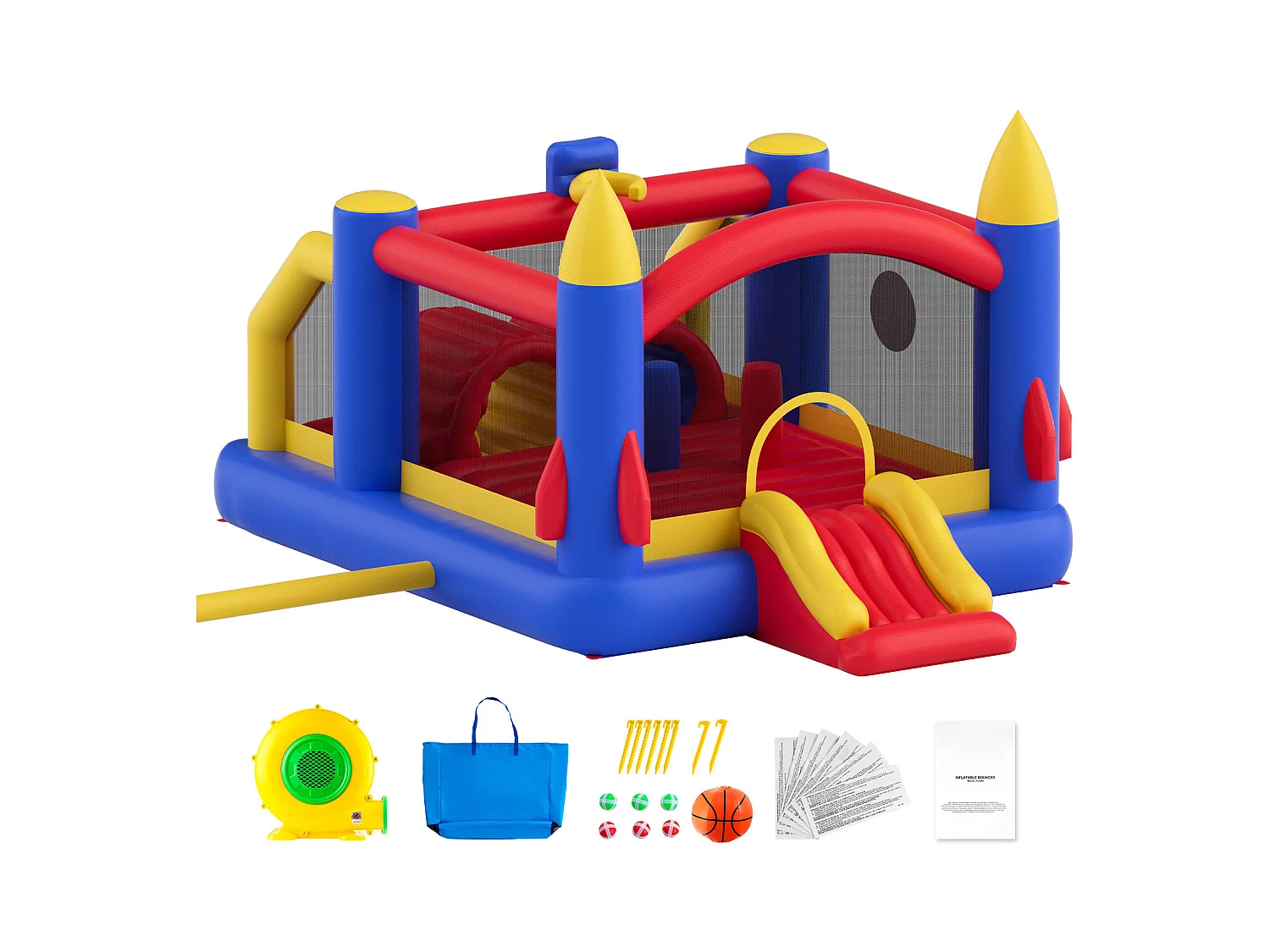 Château Gonflable, SucceBuy Maison Gonflable - Loisirs en Plein Air, 406x239x244 cm, avec Souffleur, Toboggan, pour les 3 à 8 Ans