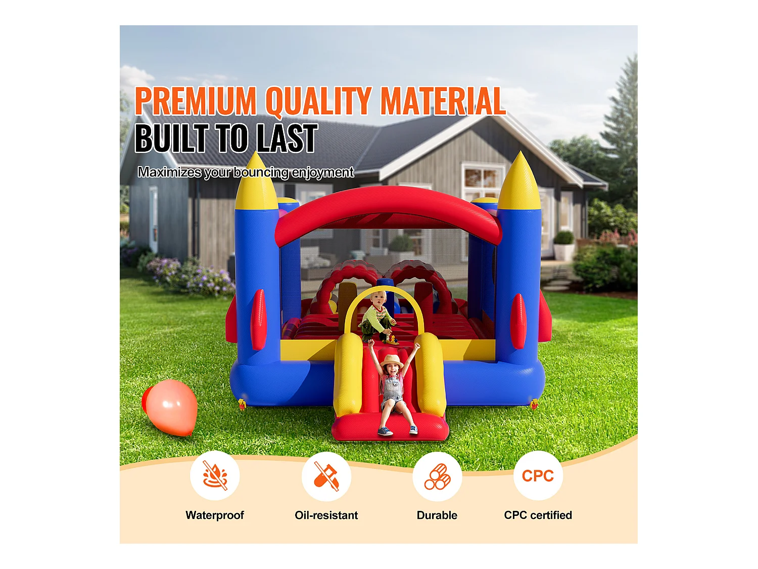 Château Gonflable, SucceBuy Maison Gonflable - Loisirs en Plein Air, 406x239x244 cm, avec Souffleur, Toboggan, pour les 3 à 8 Ans