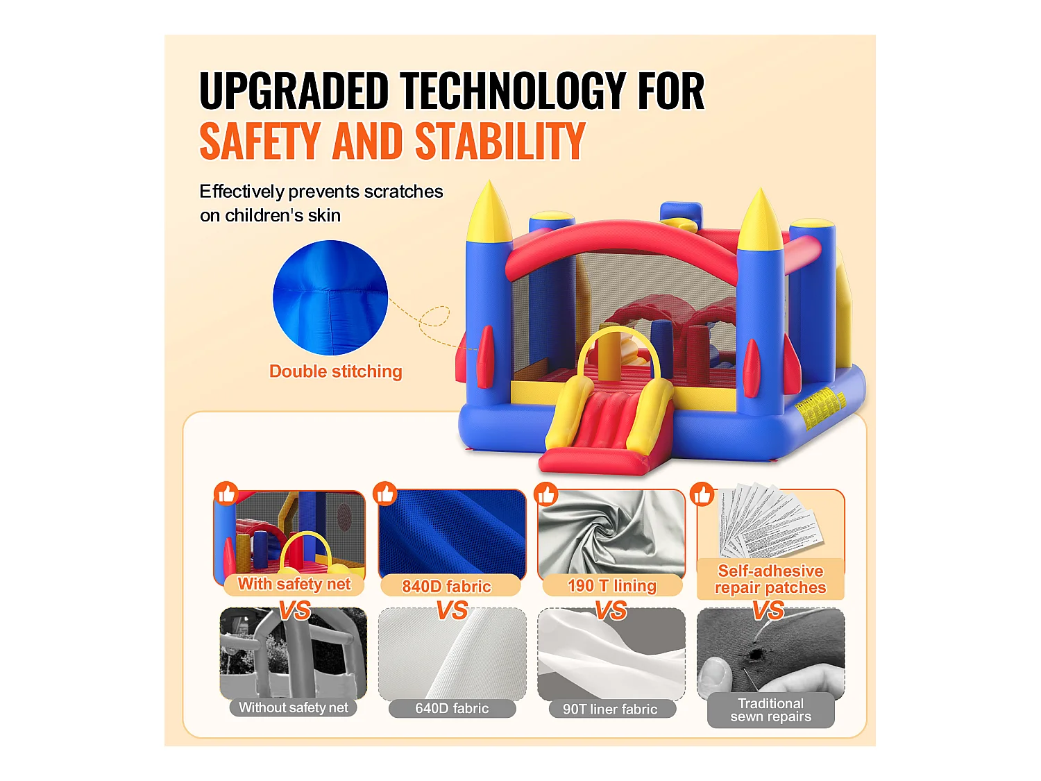Château Gonflable, SucceBuy Maison Gonflable - Loisirs en Plein Air, 406x239x244 cm, avec Souffleur, Toboggan, pour les 3 à 8 Ans