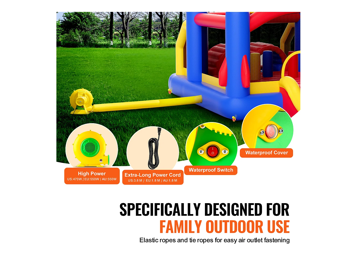 Château Gonflable, SucceBuy Maison Gonflable - Loisirs en Plein Air, 406x239x244 cm, avec Souffleur, Toboggan, pour les 3 à 8 Ans