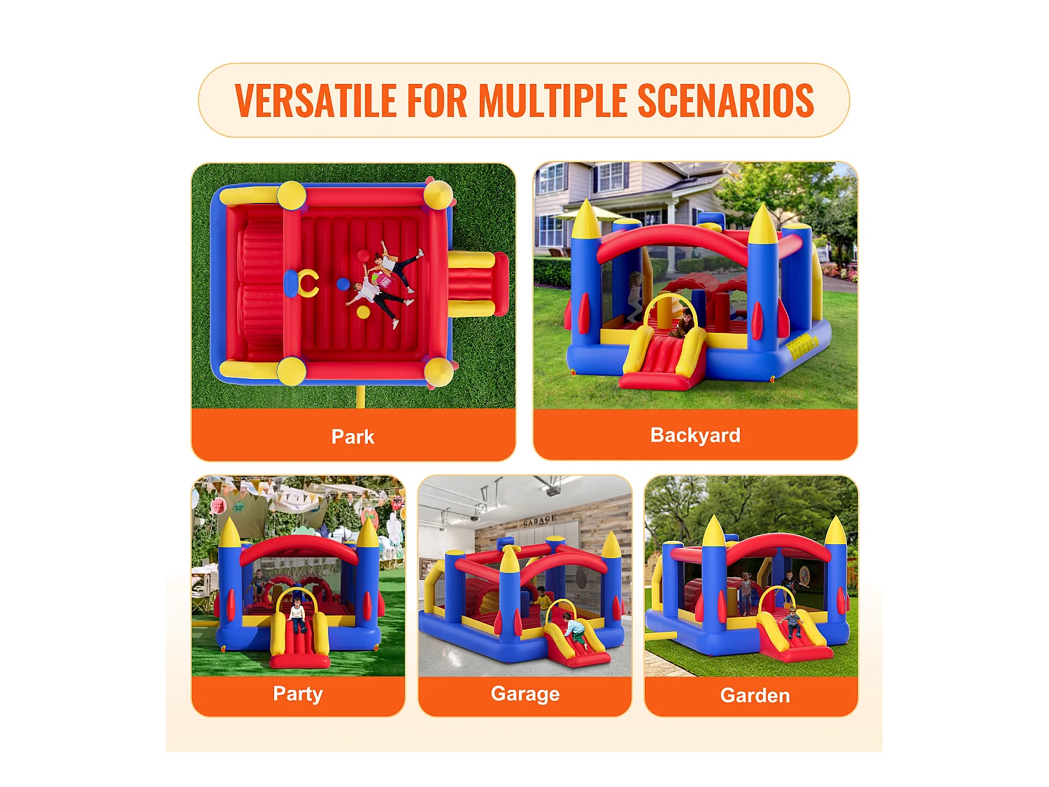 Château Gonflable, SucceBuy Maison Gonflable - Loisirs en Plein Air, 406x239x244 cm, avec Souffleur, Toboggan, pour les 3 à 8 Ans