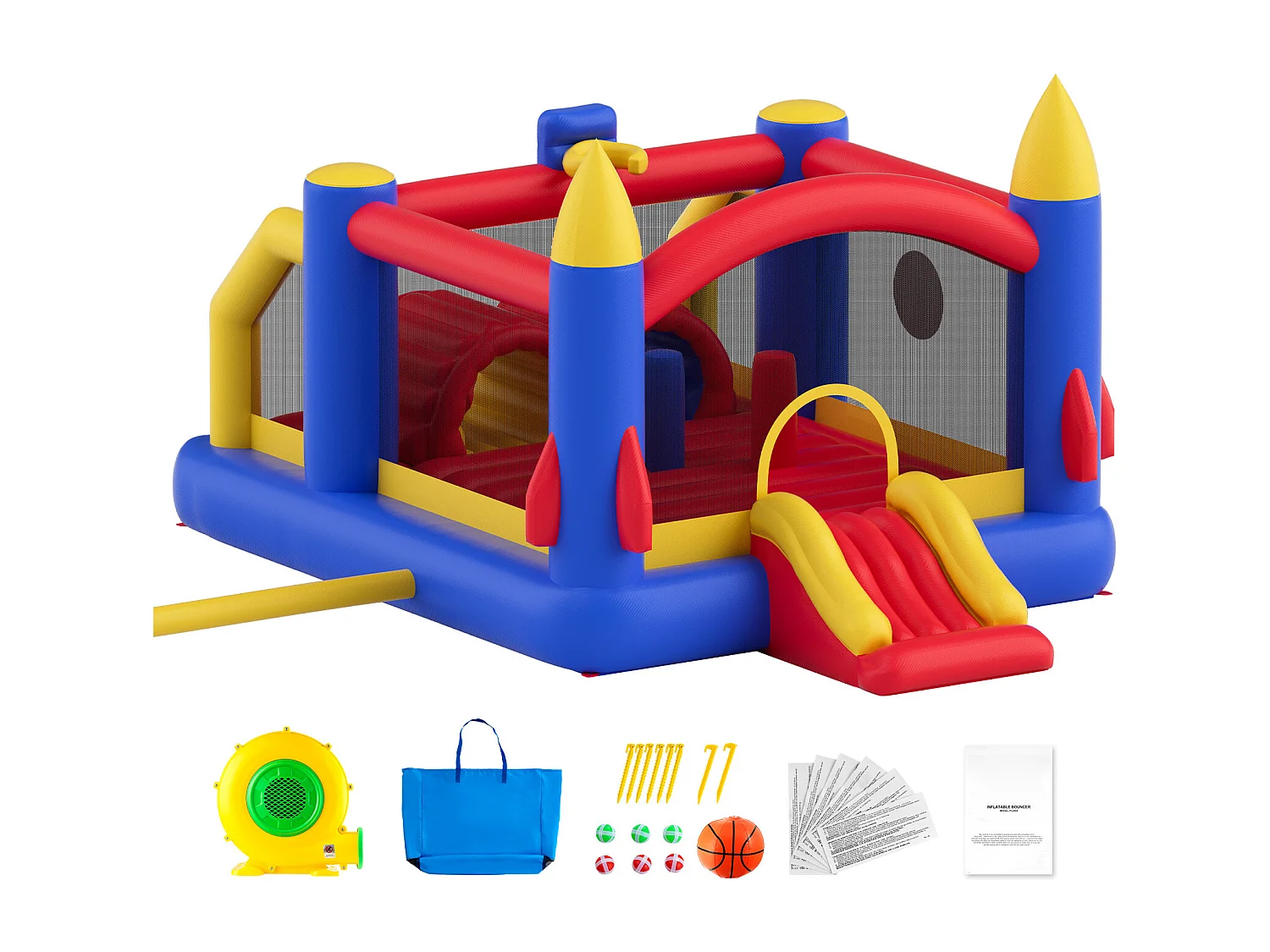 Aufblasbare Burg, SucceBuy Hüpfburg – Spaß im Freien, 406 x 239 x 244 cm, mit Gebläse, Rutsche, für Kinder von 3–8 Jahren