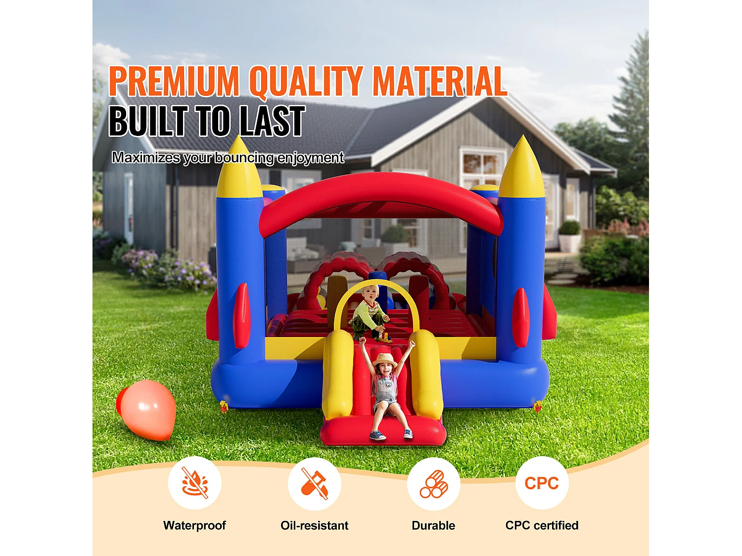 Aufblasbare Burg, SucceBuy Hüpfburg – Spaß im Freien, 406 x 239 x 244 cm, mit Gebläse, Rutsche, für Kinder von 3–8 Jahren