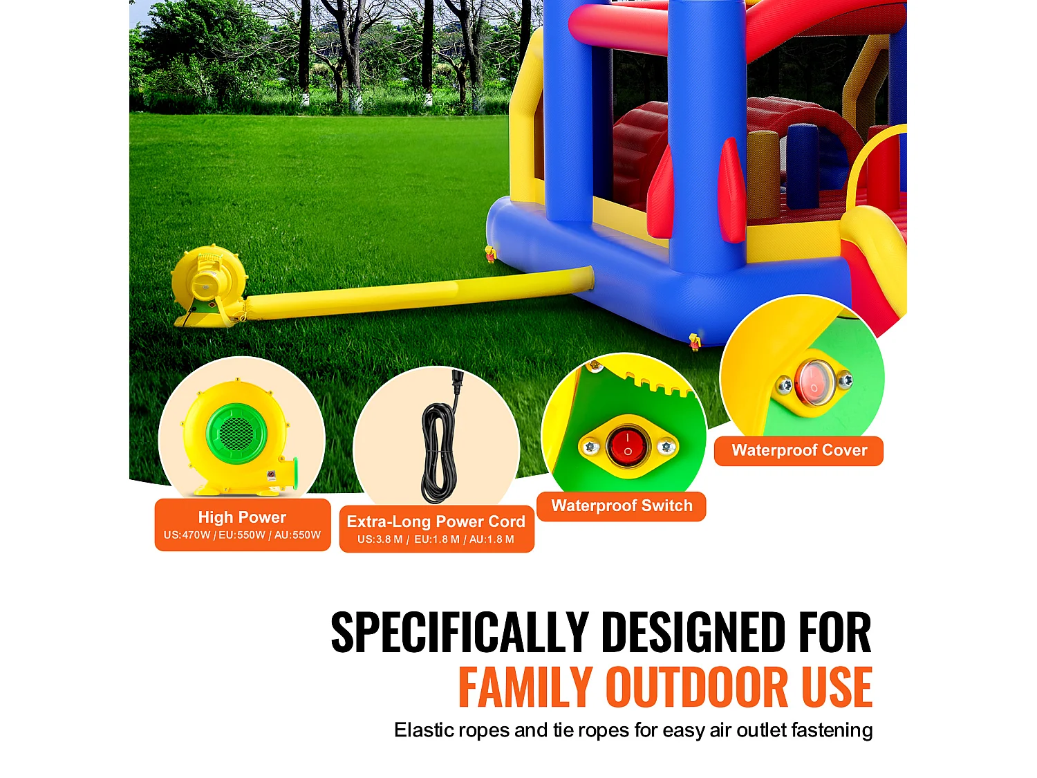 Aufblasbare Burg, SucceBuy Hüpfburg – Spaß im Freien, 406 x 239 x 244 cm, mit Gebläse, Rutsche, für Kinder von 3–8 Jahren