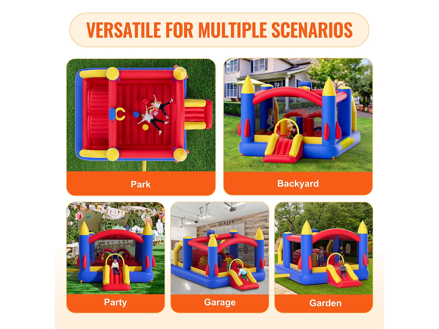 Aufblasbare Burg, SucceBuy Hüpfburg – Spaß im Freien, 406 x 239 x 244 cm, mit Gebläse, Rutsche, für Kinder von 3–8 Jahren