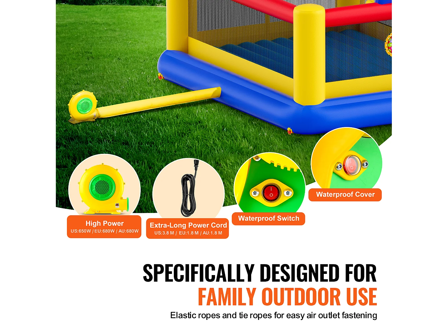 Château Gonflable, SucceBuy Maison Gonflable, 450 x 439 x 203 cm, Maison de Jeu Extérieure pour Enfants de 3 à 10 Ans