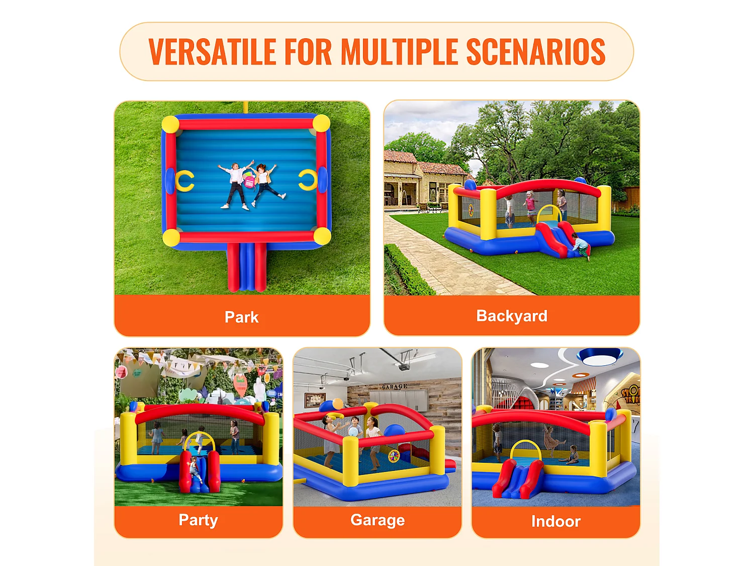 Château Gonflable, SucceBuy Maison Gonflable, 450 x 439 x 203 cm, Maison de Jeu Extérieure pour Enfants de 3 à 10 Ans