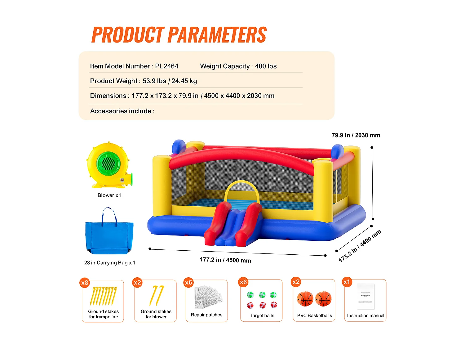 Château Gonflable, SucceBuy Maison Gonflable, 450 x 439 x 203 cm, Maison de Jeu Extérieure pour Enfants de 3 à 10 Ans